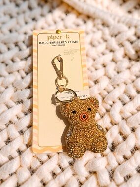 Piper Gold Teddy Bear Bag Charm Key Chain